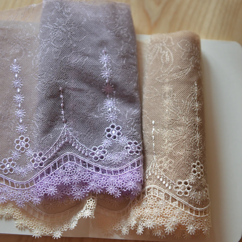 3M/lot 17cm wide Exquisite light purple khaki lace trims water soluble embroidery mesh lace garment accessories SC784