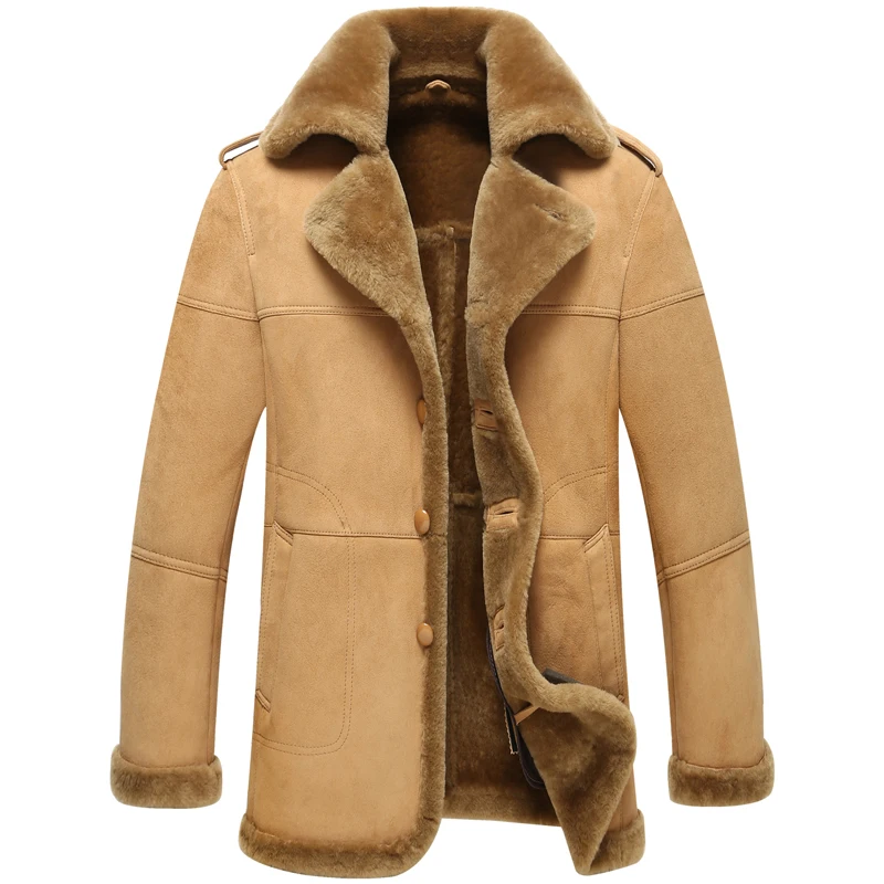 Denny&Dora Men's Shearling Leather Jacket Men's B-3 Bomber Outerwear Flight Coat TJ03