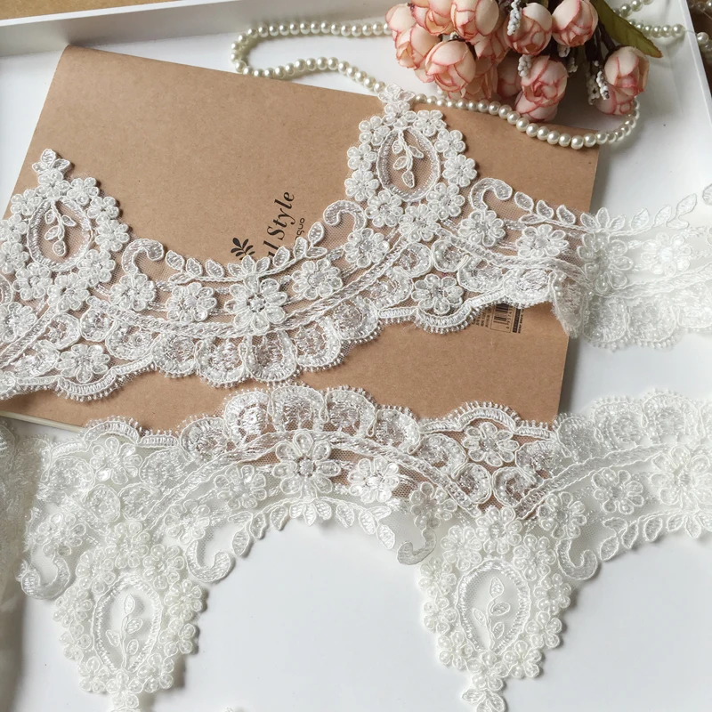 Ivory White Beading Wedding Dress Lace Trim, DIY Craft Materials, Clothing Accessories, 3Yards, RS93