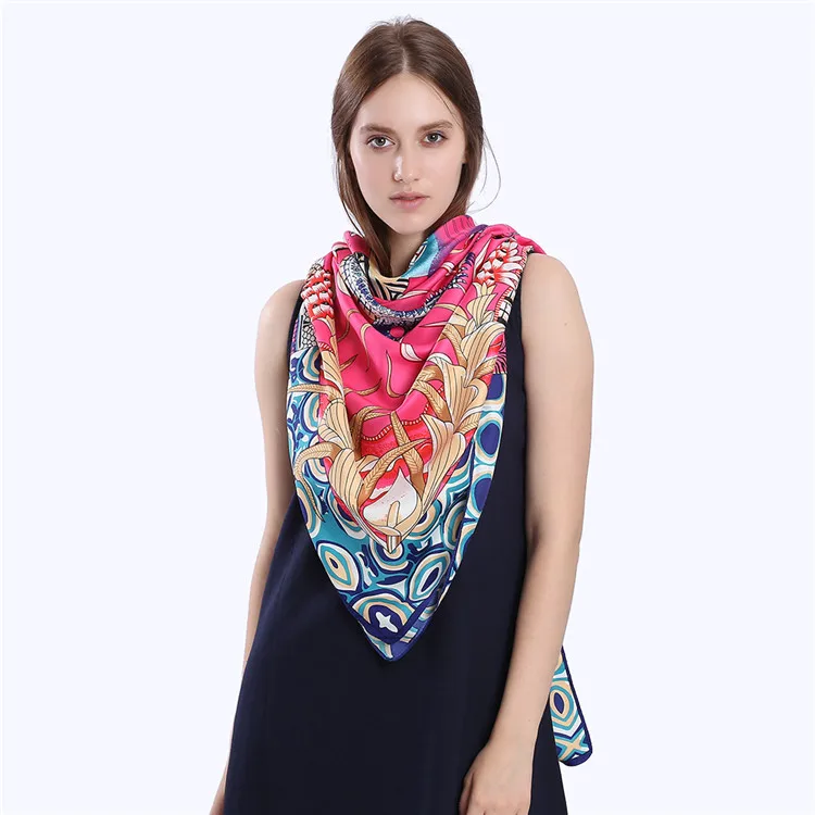 POBING Twill Silk Square Scarf Animals Print Women Scarves Wrap Giraffe Neckerchief Spanish Foulards cachecol Large Bandana