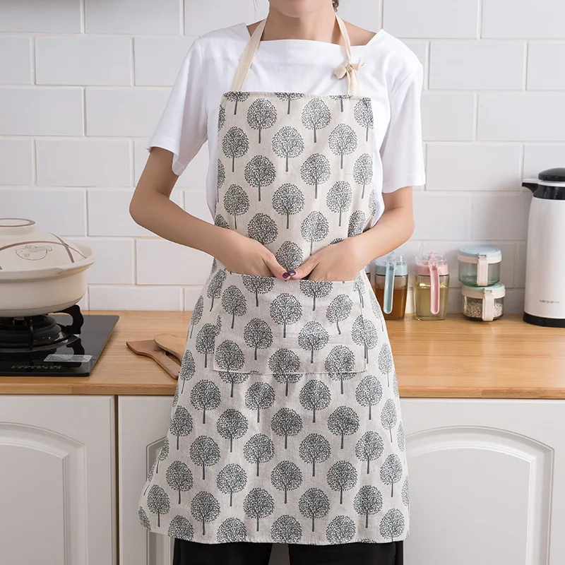 Adjustable Cotton Linen Apron Lady Women Men Oil-proof Aprons Cooking Baking Kitchen Adult Fashion Work Aprons