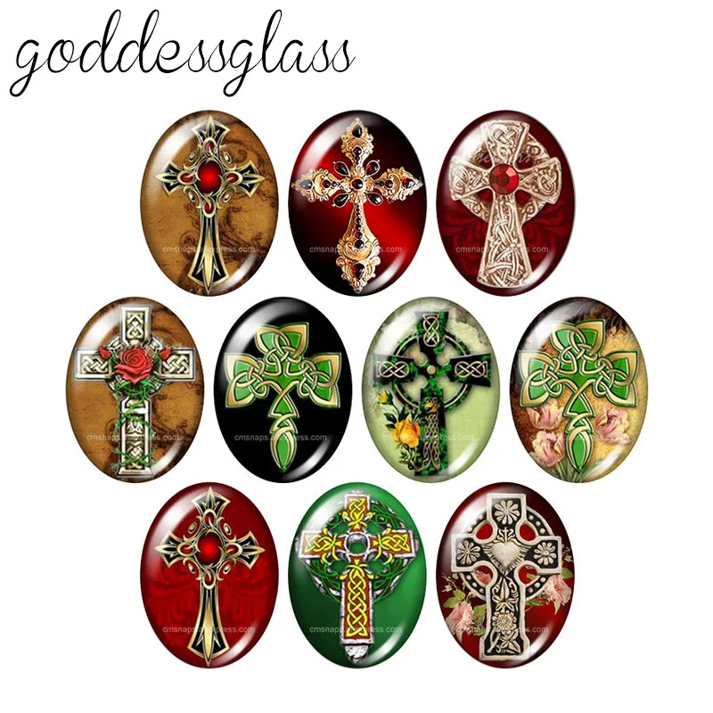 

New Christian Cross Blessed 10pcs 13x18mm/18x25mm/30x40mm Oval photo glass cabochon demo flat back Making findings TB0042