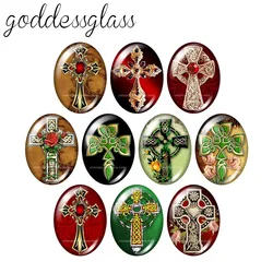 New Christian Cross Blessed 10pcs 13x18mm/18x25mm/30x40mm Oval photo glass cabochon demo flat back Making findings TB0042