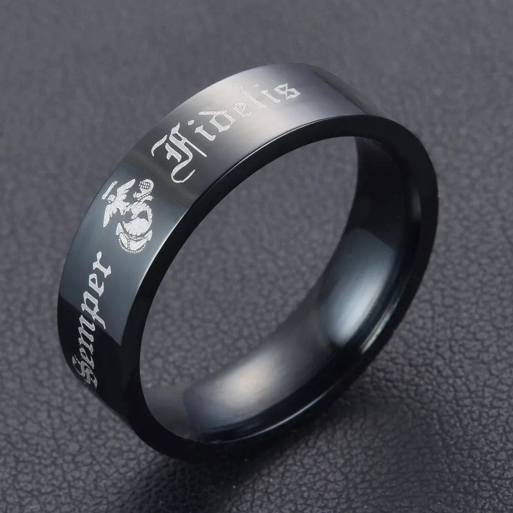 Black Semper Fidelis Mans Fashion Punk Ring Letter Latin Marines Rings Stainless Steel High Quality Ring