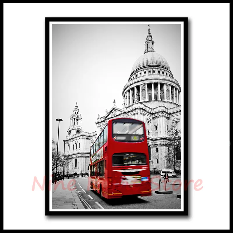 London Red Telephone Booth White Coated Paper Posters Livingroom Bedroom Home Decor Landscape Wall Sticker Frameless