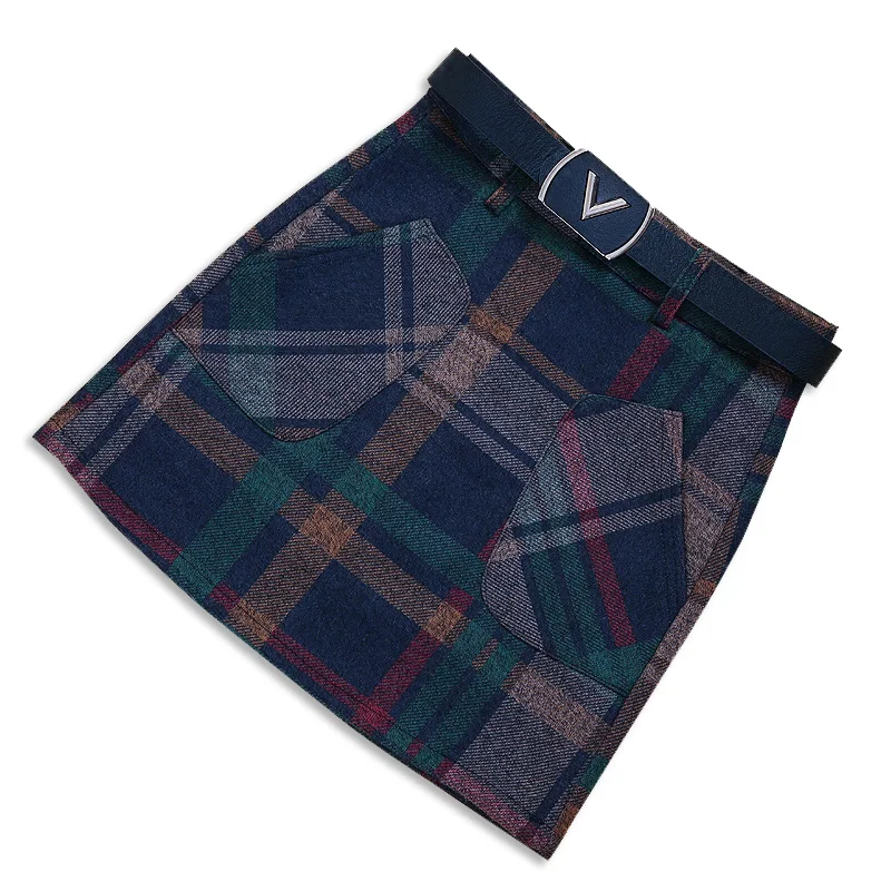 S-3XL New Women\'s Woolen Blends Skirt Autumn Winter 2024 Fashion Elegant Plaid Thick Slim Short Skirt Girl Female Red Green Blue