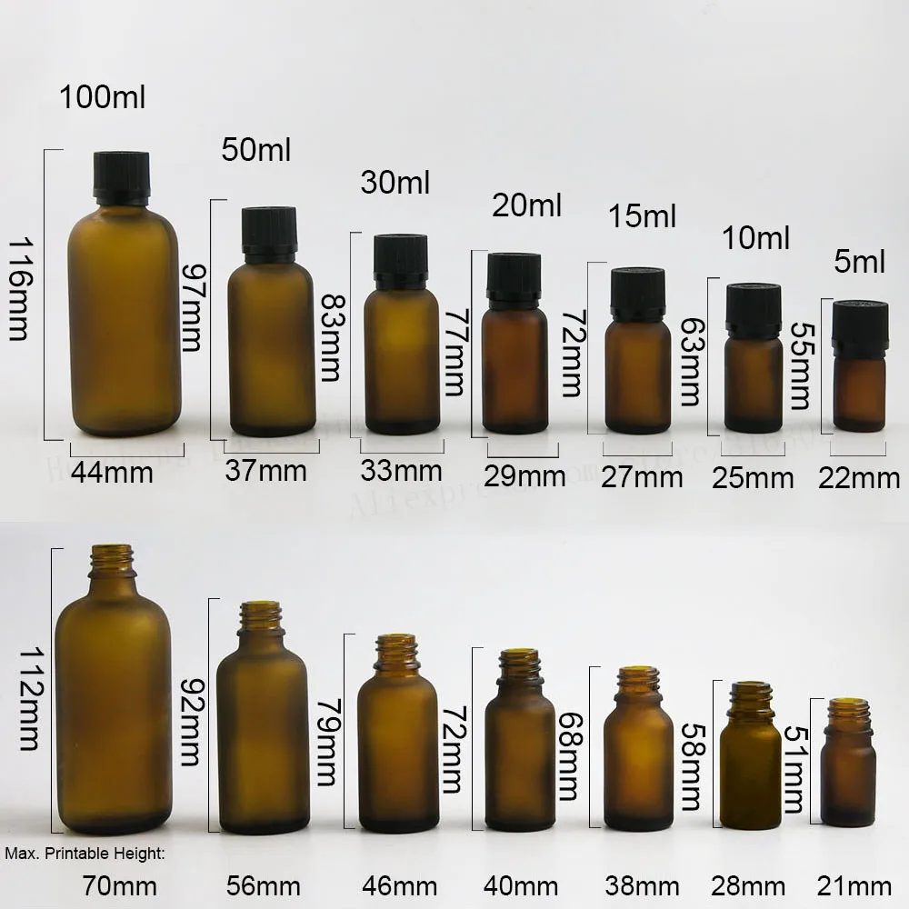 12 x 100ML 50ML 30ML 20ML 10ML 5ML Travel Small Amber Boston Round Glass Essential Bottle Black Tamper Evident Childproof Cap