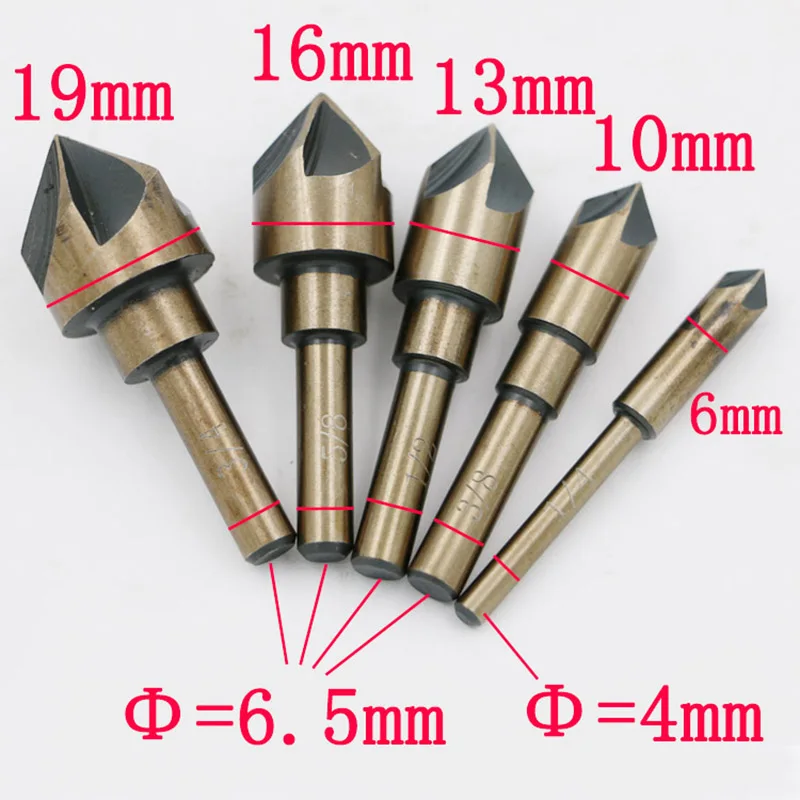 5 buah/lot 82 derajat 1/2 "1/4" 3/4 "3/8" 5/8 "Edge Chamfer Countersink mata bor ujung Mill Cutter tangan alat mata bor Countersink