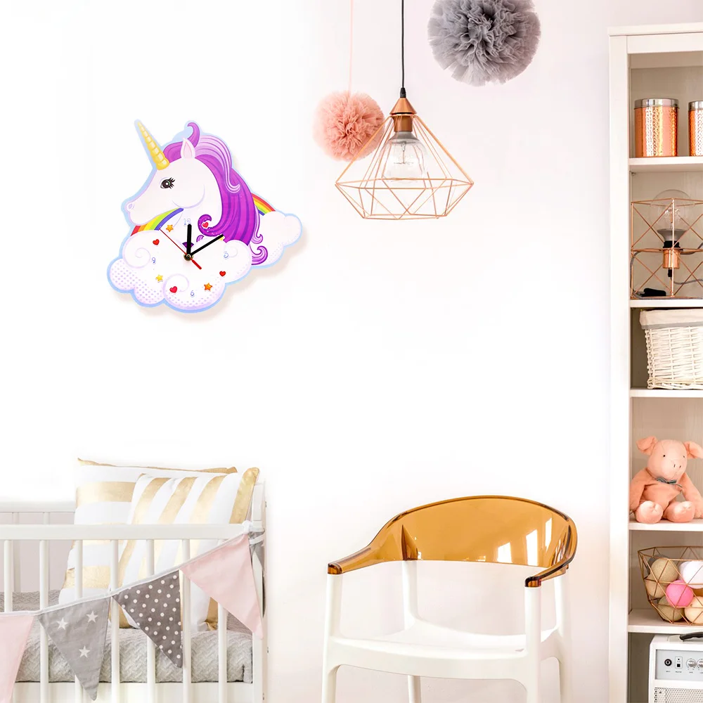 Unicorn Wall Clock Personalised Time Clock Gift For Girls Nursery Unicorn and Rainbow Kids Bedroom Decor Magic Clock