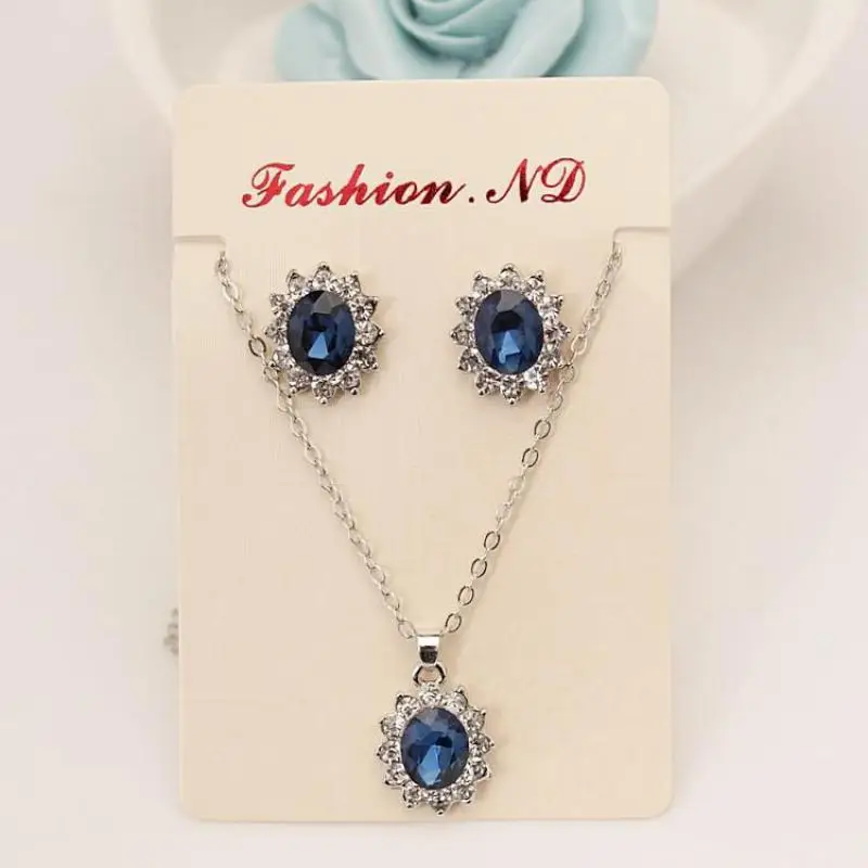 The New High-grade Navy Blue Suit, Blue Royal Princess Same Paragraph Imitation Gemstones Earrings Necklace Set Wholesale