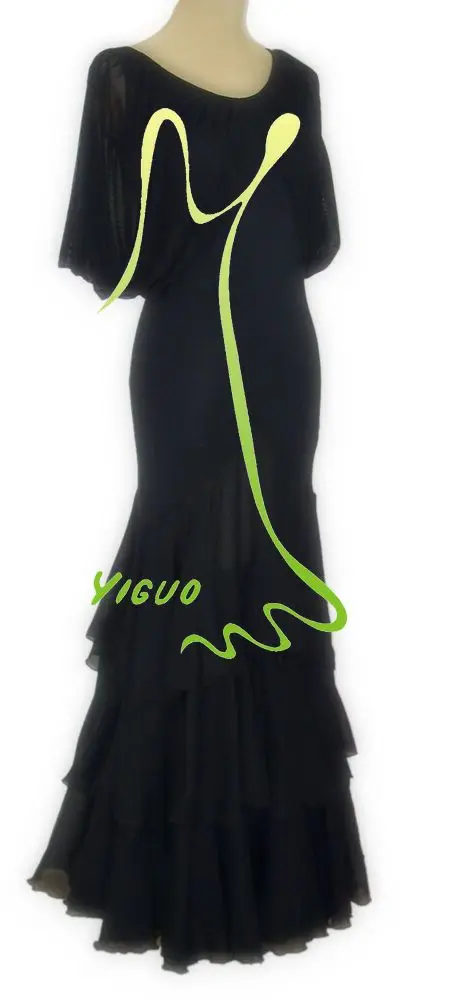 

modern dance slit sleeve three layers of chiffon dress hem backless dress W11022 modern performance