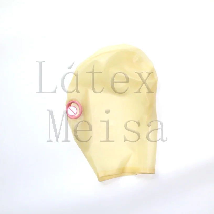 

With con dom design transparent latex hood without zipper decorations what is made of 0.4mm thickness latex material