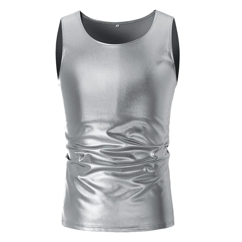 Mens Shiny Coated Metallic Tank Top 2022 Summer Sleeveless Vest Men Hip Hop Nightclub Party Perform Dance Tops Camisetas Hombre