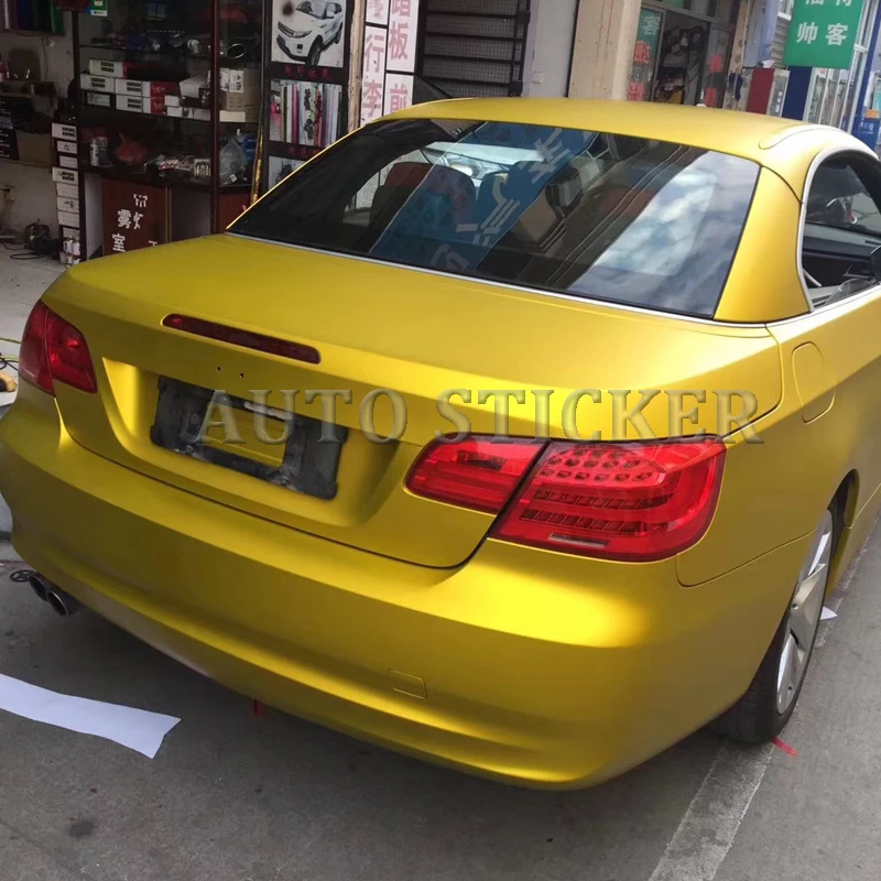 

Golden Matte metallic chrome Vinyl Car Wrap With Air Bubble Free Gold Matt Metallic Car Wrap Film Covering 1.52*5/10/15/20m