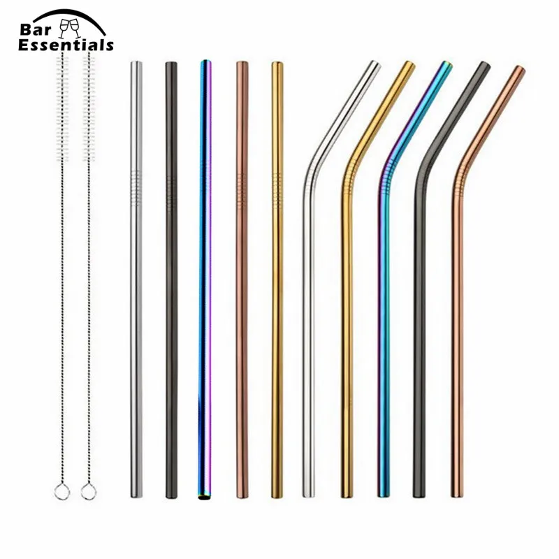 

100 PCS Stainless Steel Straw Reusable Metal Drinking Straw With Cleaner Brush For Home Party Barware Bar Accessories