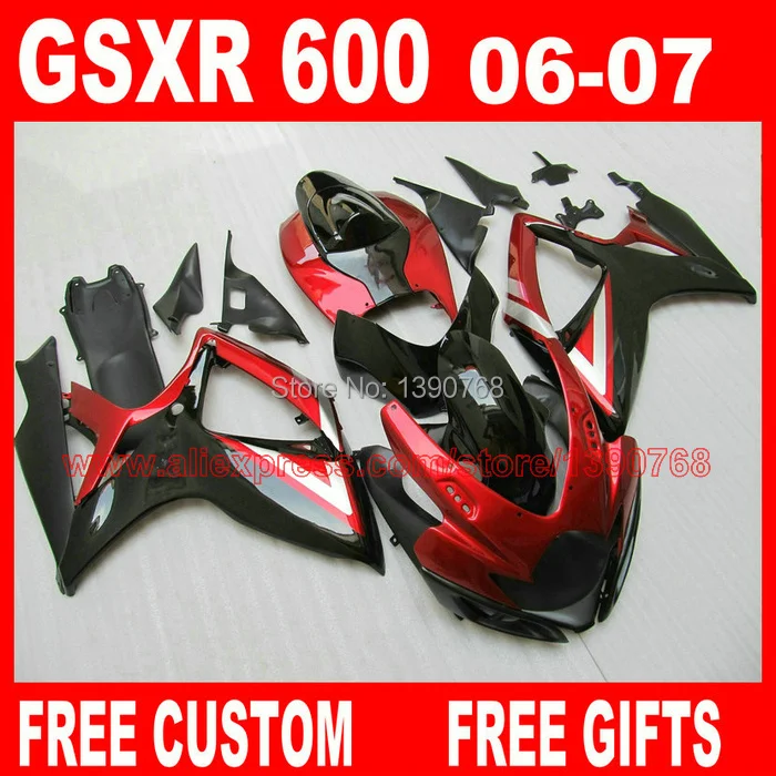 NEW HOT fairing kit for 06 07 SUZUKI K6 GSX R 600 750 red black plastic fairings set gsxr600 2006 GSXR750 2007 CB35