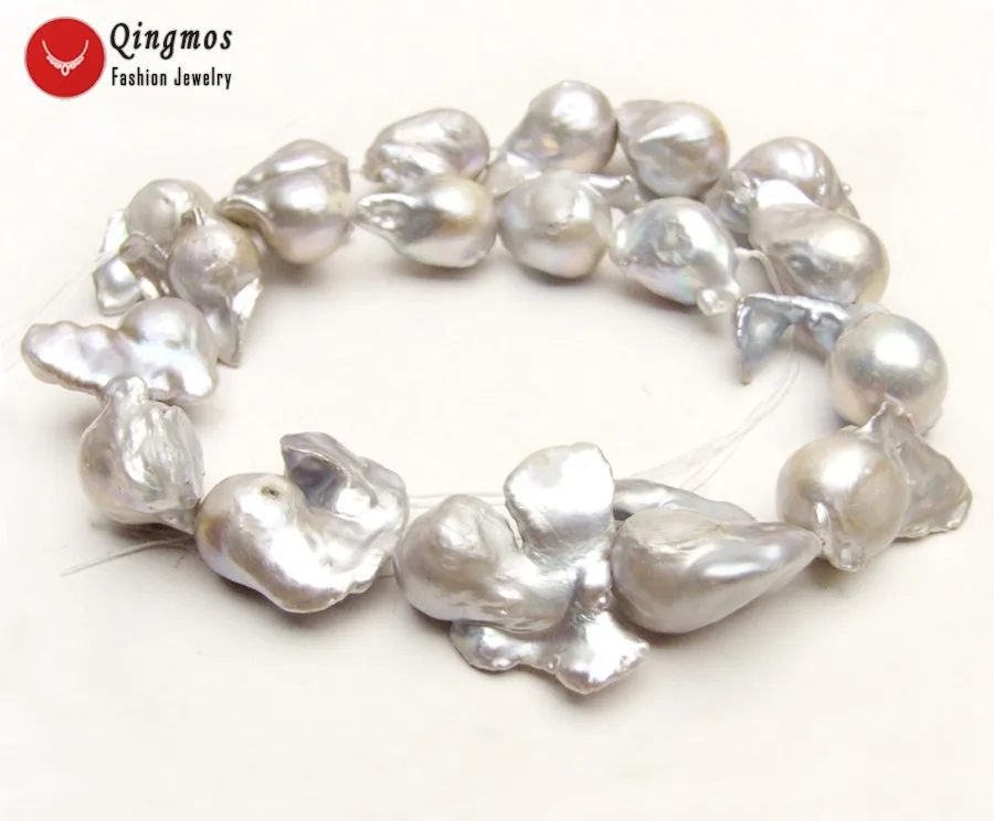 Qingmos Natural 15-35mm Baroque Gray Freshwater Nuclear Pearl Loose Beads for Beadwork Necklace Bracelet Earring DIY 14