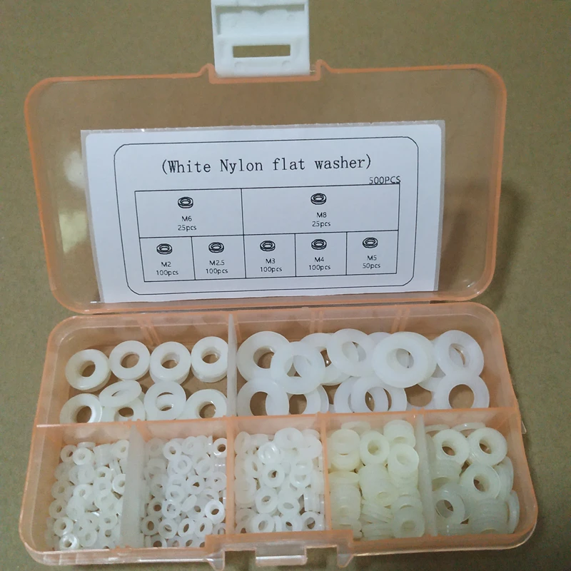 500pcs/set M2-M8 Nylon Flat Washer Kits DIN125 M2 M2.5 M3 M4 M5 M6 M8 Plastic Nylon Plain Washer Spacer Gasket Mesons NL66