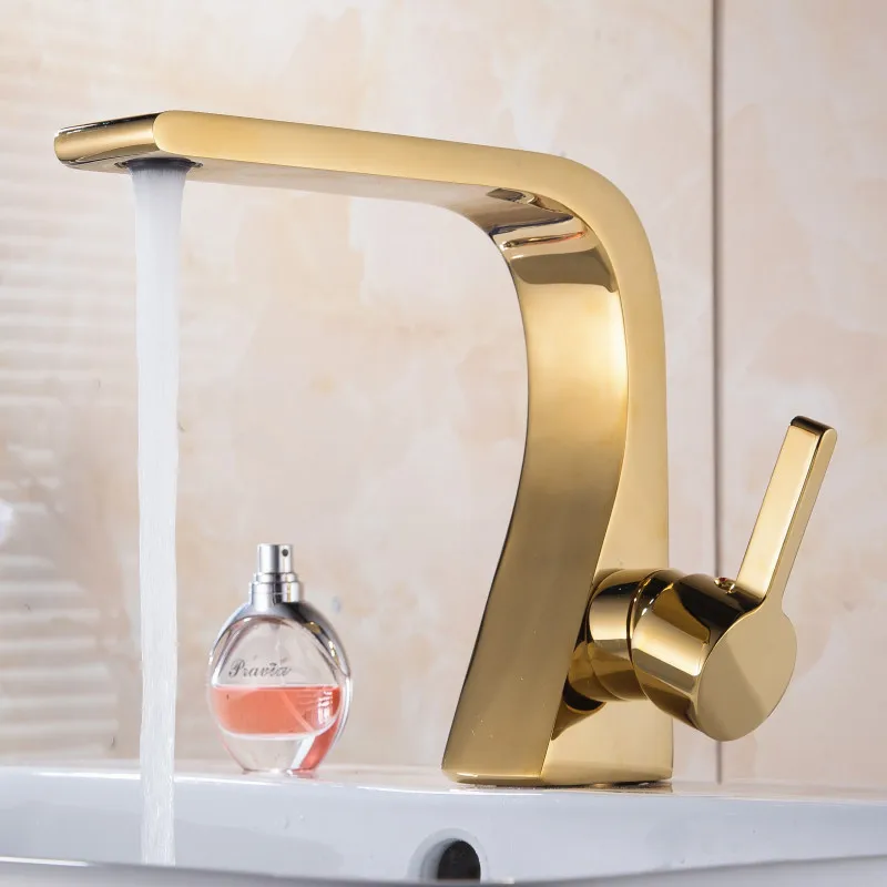 Basin Faucet Single Handle Single Hole Tap Hot And Cold Water Mixer Taps Sink Faucets  Total Brass Golden Taps Deck Mounted Taps