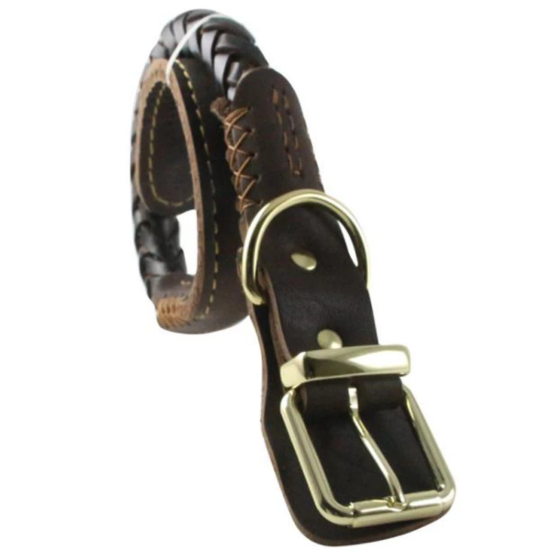 Leather Dog Collars Big Dogs Braided Handmade Basic Collars Heavy Duty Necklace Pet Accessories for Golden Retriever Husky image 2