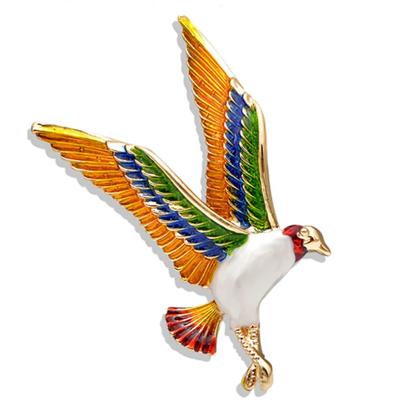 Women's enamel Flying Eagle Bird Brooch pin gold-tone