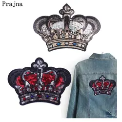 Prajna Queen Crown Patches Sequins Patch Golden Big Size T-shirts Cartoon Decoration For Clothes DIY Iron On Patches Applique