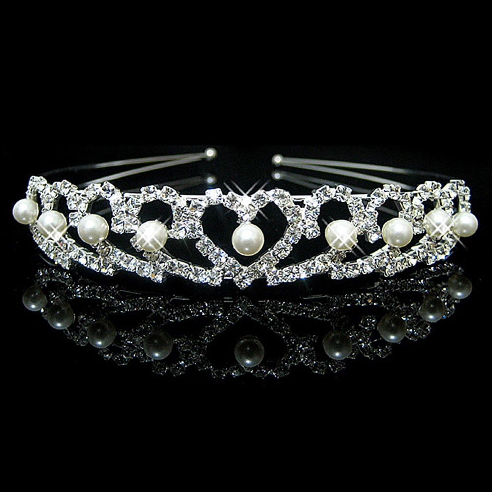 AINAMEISI Pearl Princess Tiara Crystal Crown Kid Girls Lover Prom Gift Hair Jewelry Bridal Headband Wedding Tiaras and Crowns