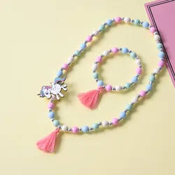 Cute Unicorn Cartoon Flower Children's sweater necklace bracelet for children gift cp2649