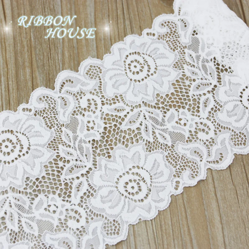 (3 Meter) 15cm White Elastic Lace Fabric French Hollow Underwear Stretch Laces Trim DIY Hollow Underwear