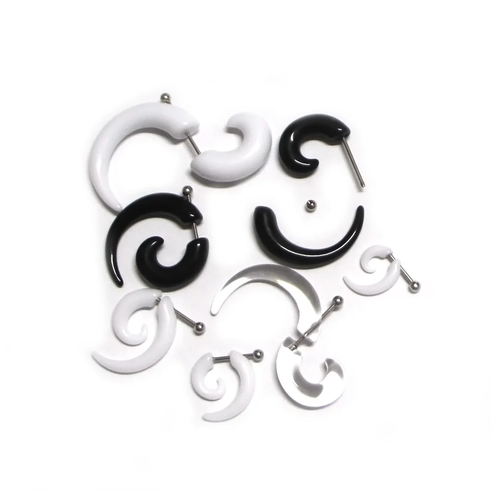 2 pieces men women fashion new fake spiral ear tapers snail ear expanders black 3/4/5/6/8 mm body jewelry ear plug pircing