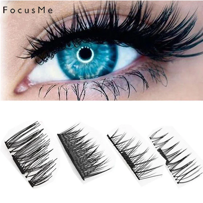 FocusMe-pestañas postizas de doble imán, naturales, suaves, hechas a mano, 3D, magnéticas, herramientas de extensión de ojos grandes reutilizables, 4 piezas/2 pares