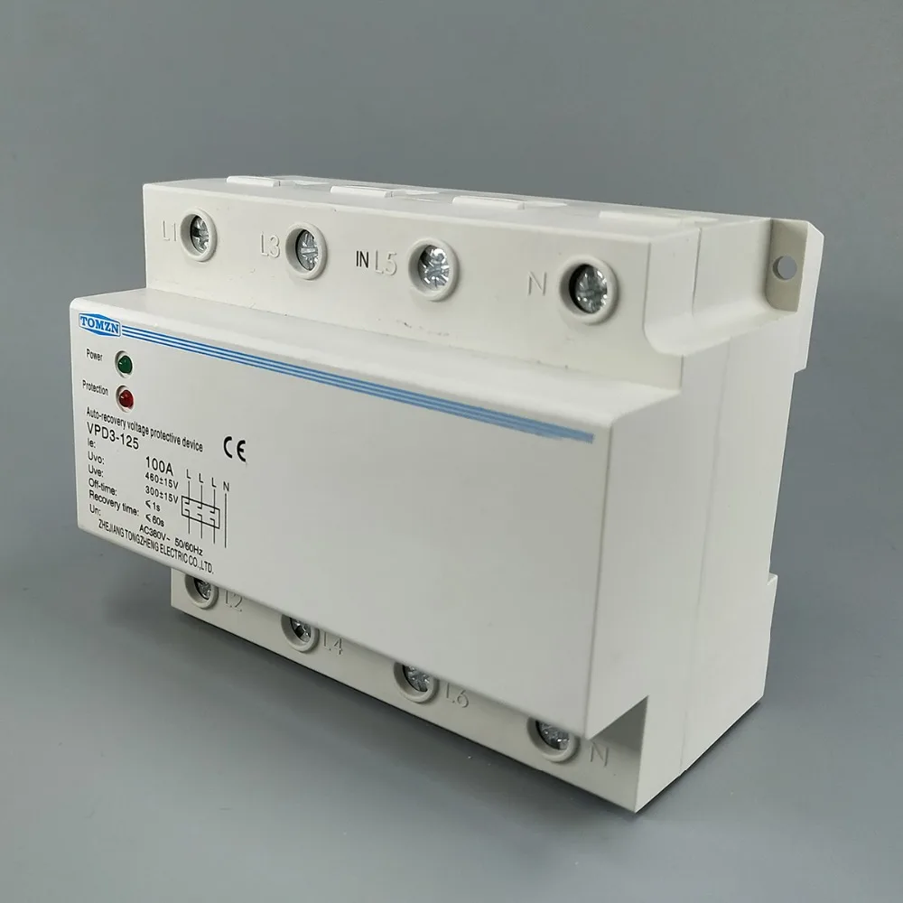 100A 380V Three Phase four wire Din rail automatic recovery over voltage and under voltage protective protection relay