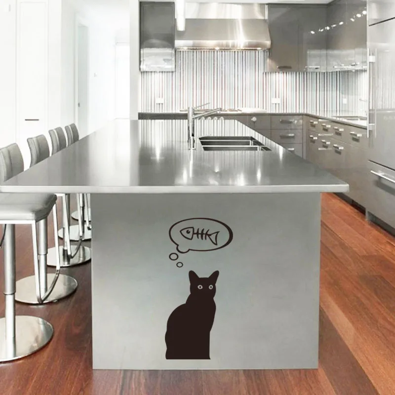 Stickers-frigo-chat-gourmand Vinyl Wall Decals Home Decor Wallpaper Fridge Wall Decor for Kitchen tile Poster Decoration