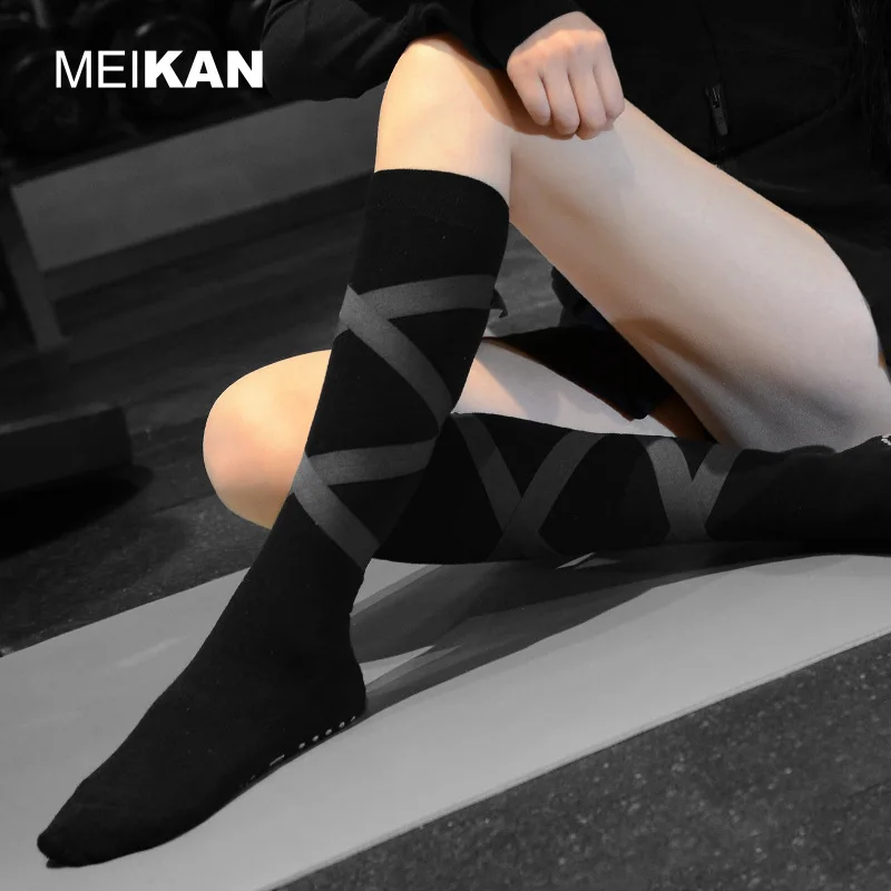 MKYG1808 MEIKANG Brand Women Long Tube Yoga Socks With Strap Ant-Skid Wear-Resistant High-Quality Dance Pilates Floor Socks