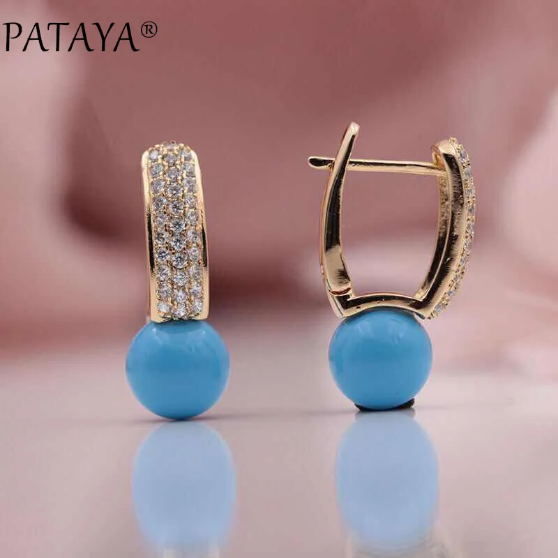 PATAYA New Multicolor Shell Pearls Micro-wax Inlay Natural Zircon Drop Earrings 585 Rose Gold Color Women Wedding Luxury Jewelry