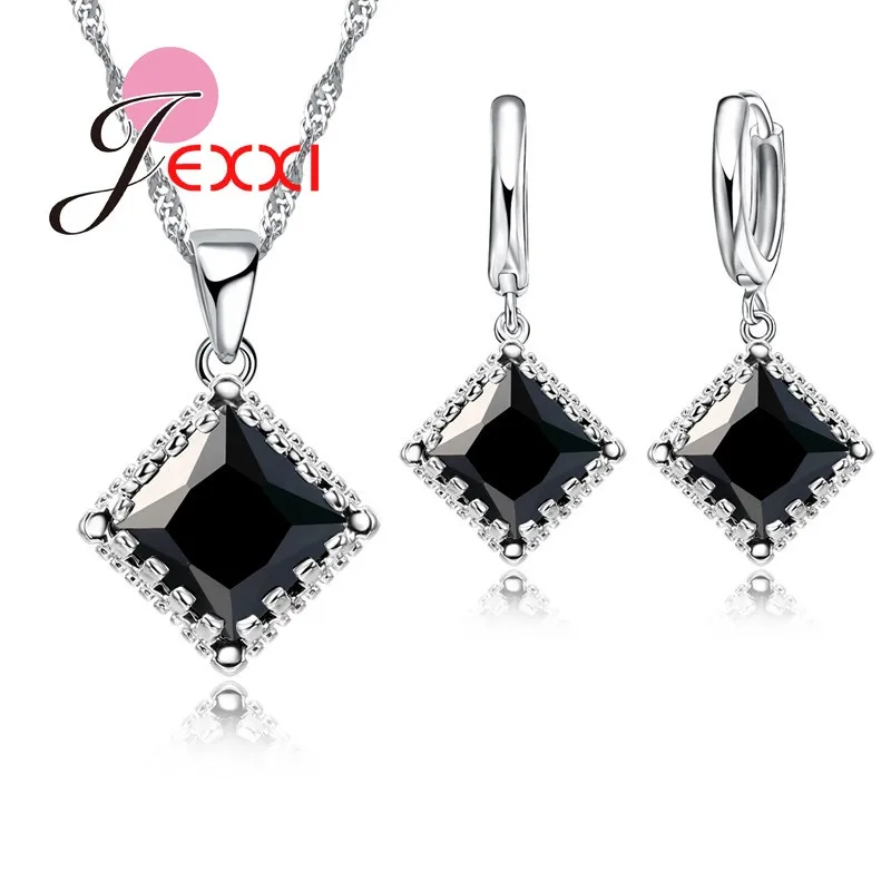 

Women Pendants Necklace Earrings Set For Engagement Accessory Crystal Bridal Wedding Jewelry Sets Silver Party Set