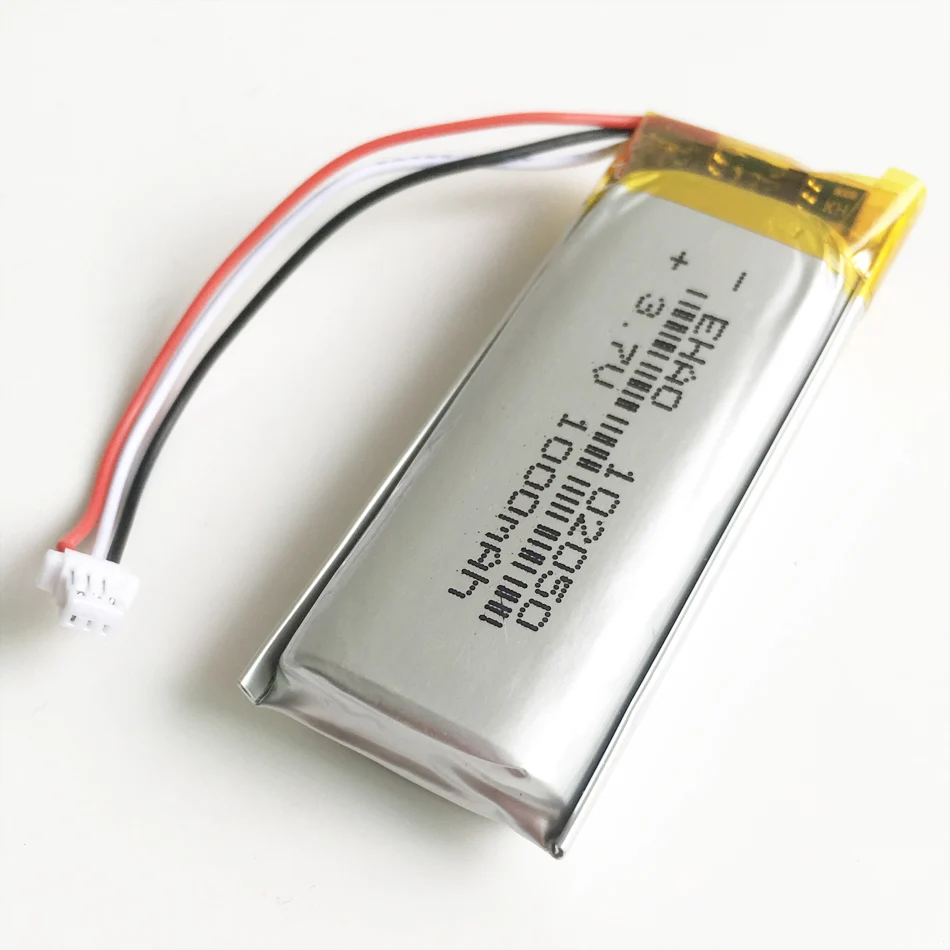 Akumulator litowo-polimerowy Lipo 3,7 V 1000 mAh 102050   Wtyczka JST 1,0 mm 3-pinowa do domowego mikrofonu przewodowego, komputera audio