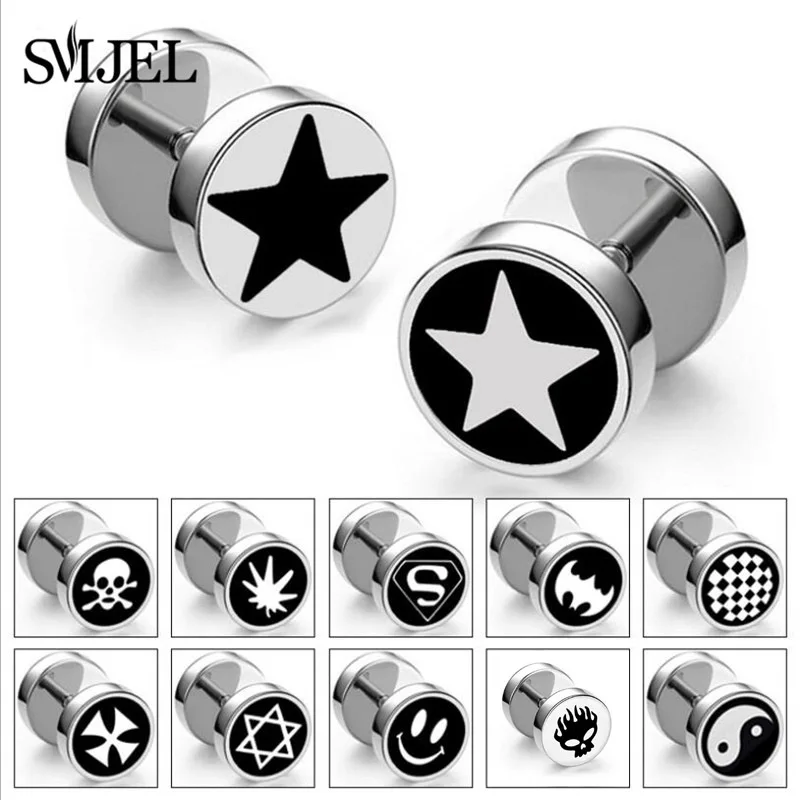 SMJEL-pendientes de estrella de acero inoxidable Punk, tapones para los oídos falsos, medidores de túnel para carne, expansor, pendiente, joyería para Piercing