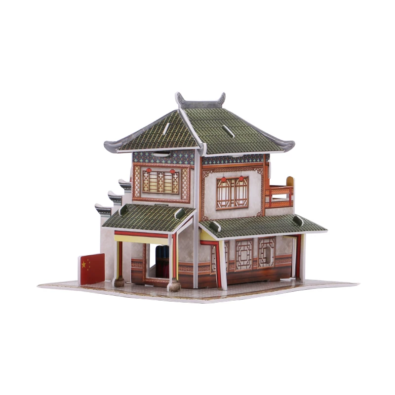 Cardboard 3D Puzzle Toy Chinese Style Cloth House Buildings Assembly Chinatown Model Kits Educational Toy For Children Christmas