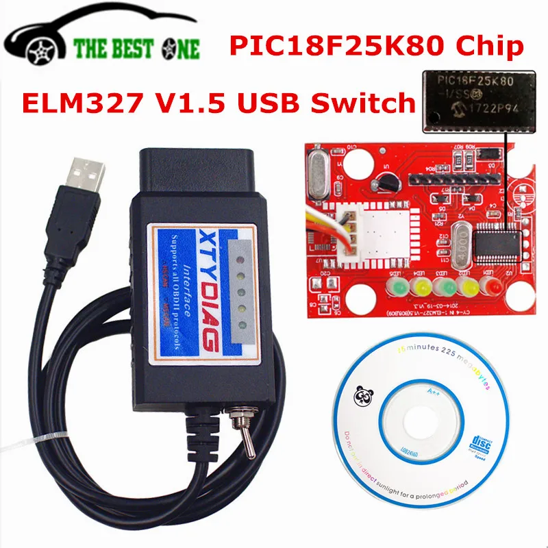 مفتاح ELM327 V1.5 USB ، قارئ رموز ، أداة ماسح تشخيصي ، رقاقة لـ HS ، MS ، علبة ، ELM ، PIC18F25K80 ، الأحدث