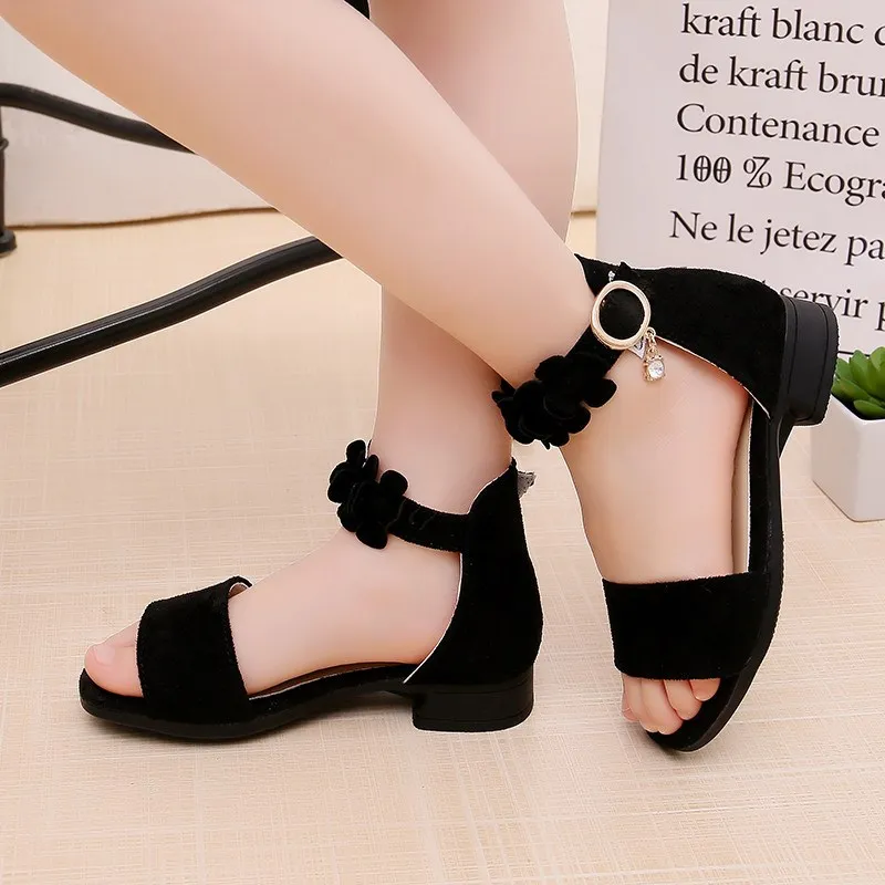 

2018 Hot Children Princess Sandals Dress Shoes For Girl Kids Girls Suede Flowers Sandals Low Heels Fille Sandal Baby Girl Shoes