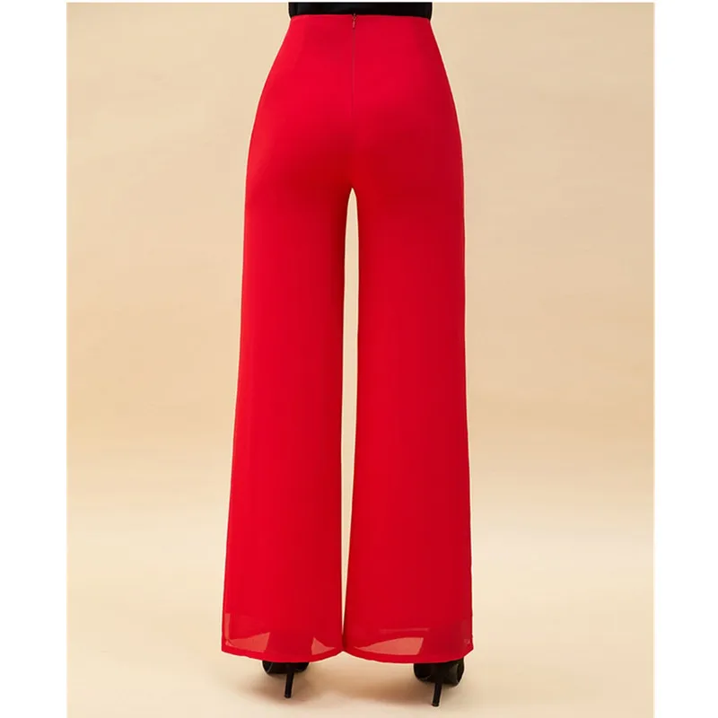 UHYTGF Summer Chiffon Woman High Waist Pants 2022 Thin Wide Leg Flared Pants Women Fashion Thin Red Big Size Trousers Female 228