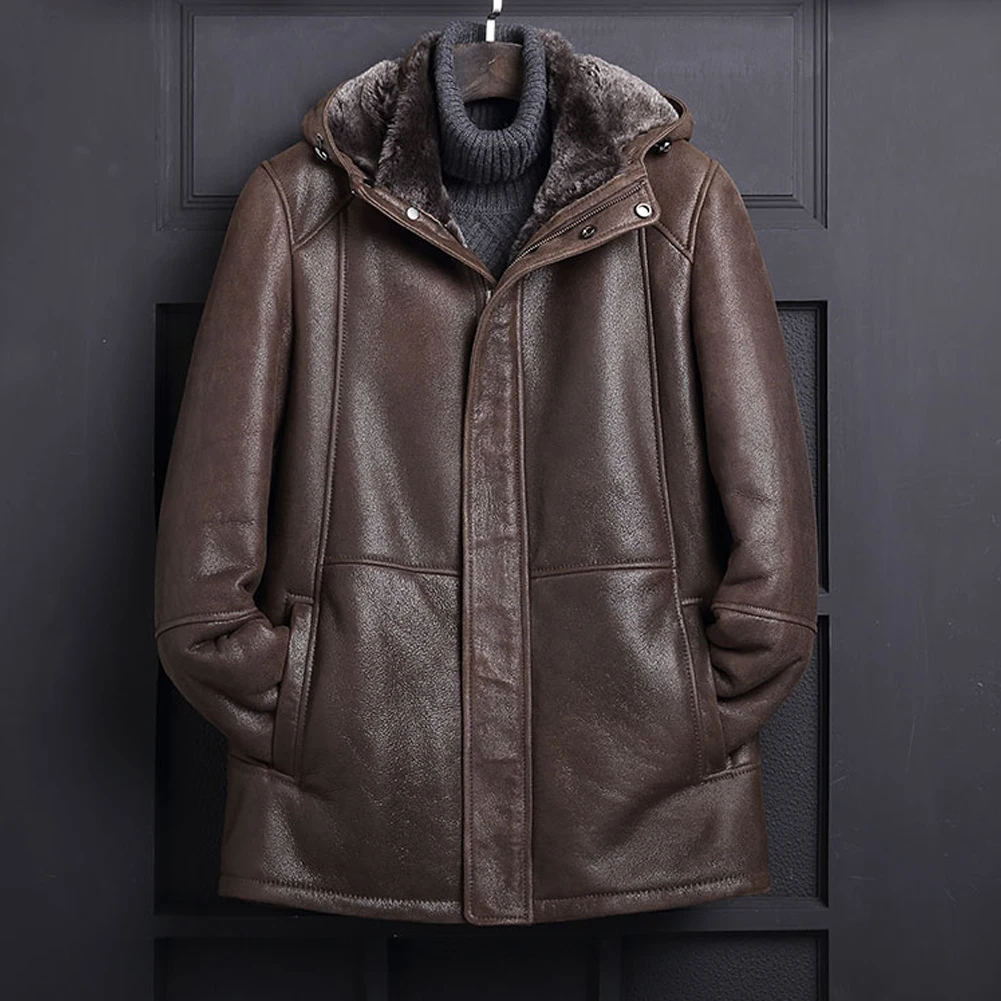 Men's B3 Shearling Jacket Coat Men's Hooded Jacket Men's Winter Middle-Aged Thick Coat