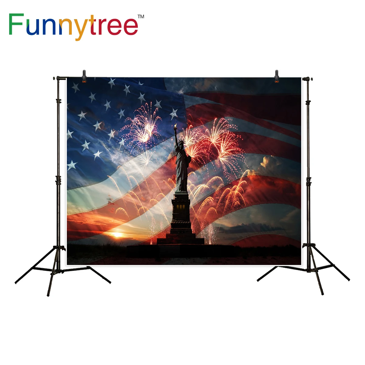 Funnytree American Independence Day background for photography Statue of Liberty fireworks flag celebrate backdrop photo studio