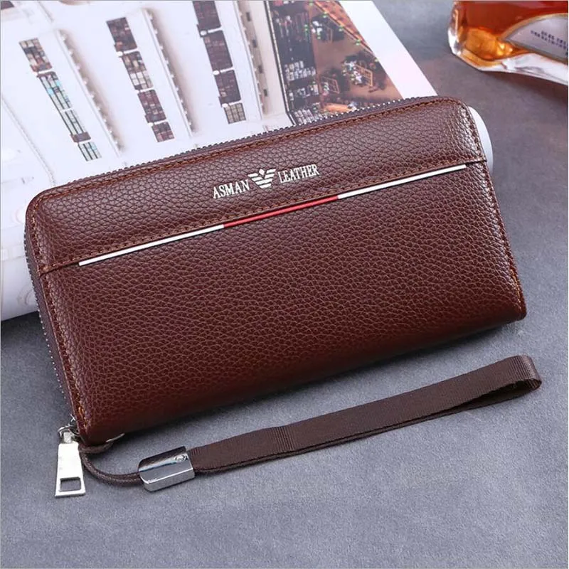 Baru Vintage PU Kulit Dompet Pria Bisnis Hitam Ritsleting Panjang Pria Dompet Koin Pemegang Kartu Saku Dompet Ponsel Dompet Tangan pria