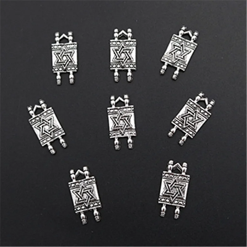 20pcs Silver Color Star Of David Torah Amulet Pendant Retro Earrings Bracelet Metal Accessories DIY Charms Jewelry Crafts Making