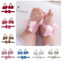 children hair accessories baby barefoot sandals and headbands set kid shoes hair bow Flowers newborn headband