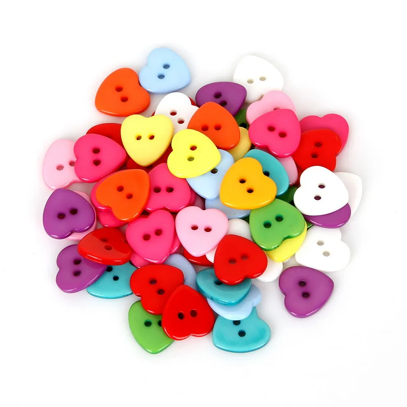 Mixed 2- Holes 2 Size 50Pcs/lot Resin Heart Buttons Sewing Scrapbooking DIY Home Clothes  Accessories