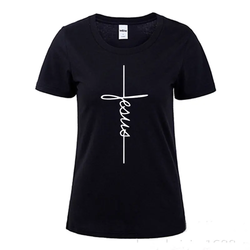 Nuove Donne di Gesù Croce T-Shirt Christian Religioso Tshirt Divertente Grafica Magliette Signore O Collo Casual Magliette E Camicette Nave di Goccia Vestiti di Cotone