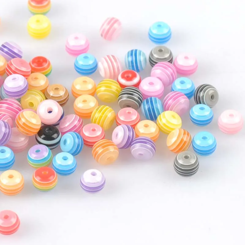 100pcs Mixed Stripe Resin Round Spacer Beads For Jewelry making DIY 6mm YKL0562X